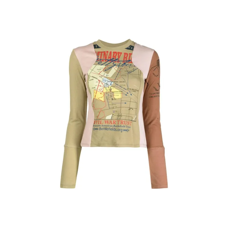 Marine Serre Printed Long Sleeve T shirt Olive Green-0