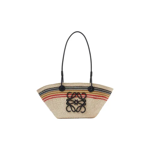 LOEWE Anagram Basket Palm Leaf Shoulder Bag Small Size Women's Beige