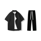 Clothing Set (Black Short-Sleeved Shirt+Black Casual Pants)