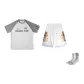 Patchwork Denim Short-Sleeved Shirt-White & Gray+Ice Cream Shorts+Sports Socks (Random Socks)