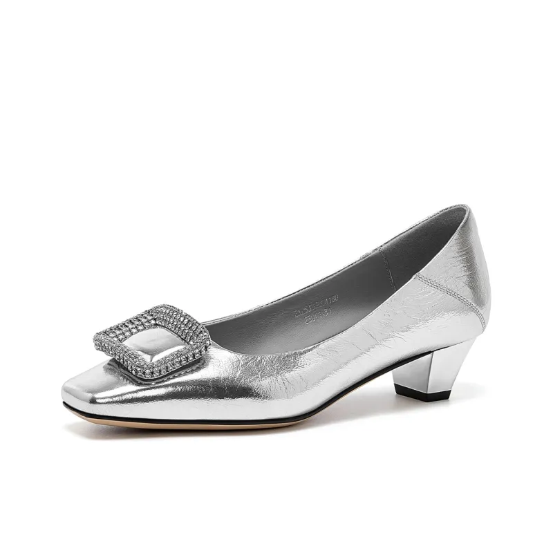 ELLE Chunky Heel High Heels 3.5cm Women's Silver-1