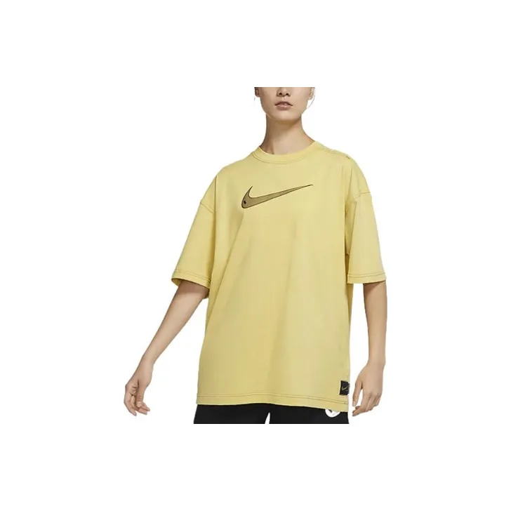 Nike SS22 Sportswear Swoosh Logo Print Retro Crewneck T-Shirt 'Light Yellow'-2