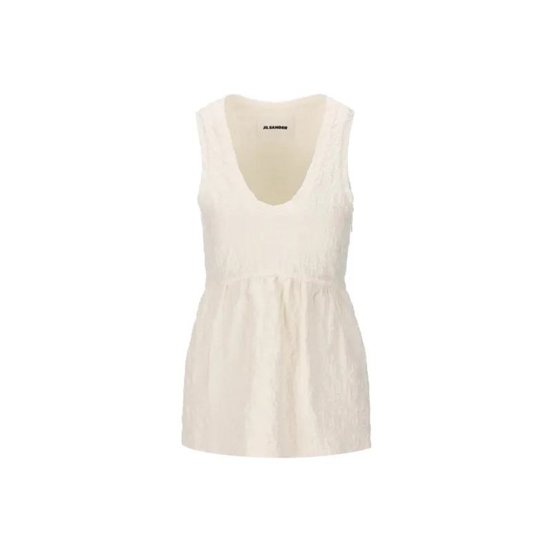 JIL SANDER Crinkled Cotton blend Sleeveless Top-0