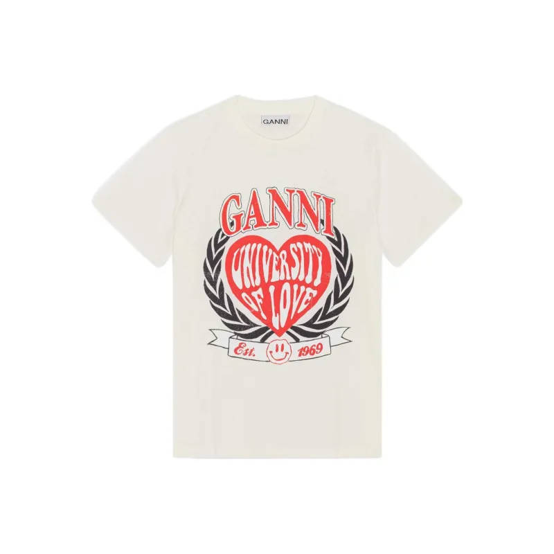 GANNI University Of Love Series T-Shirts Women's White-0
