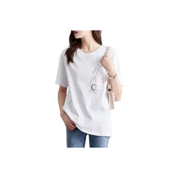 Mo Han Yi Mei Drop Shoulder Sleeve T Shirt Women's Raw White