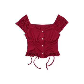 PLAY BUSH Puff Sleeve T Shirt Women's Red
