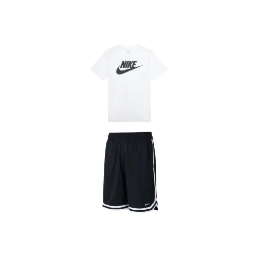 Nike Casual Sportswear Men White Top+Black tiered shorts