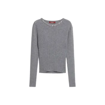 MaxMara Studio Catone Collection Ribbed Wool Jumper Sweater Women's Gray