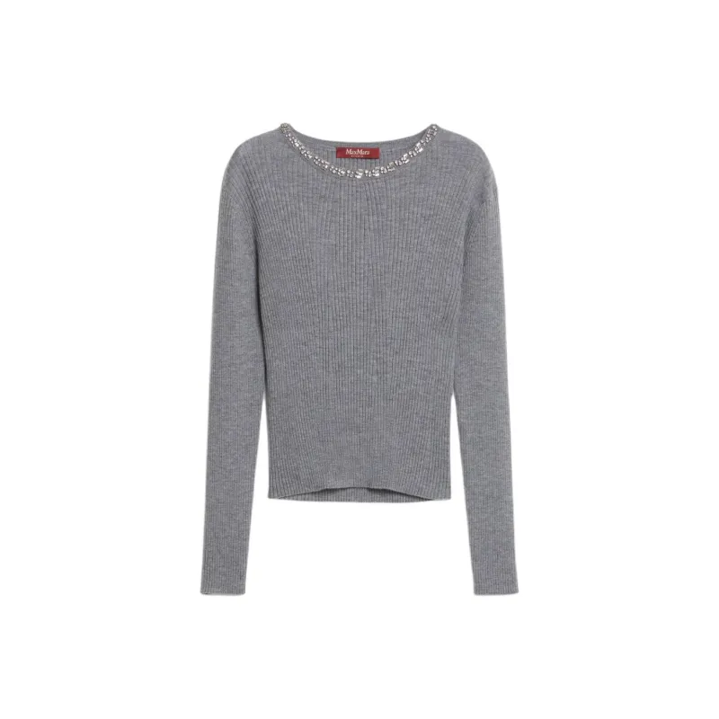 MaxMara Studio Catone Collection Ribbed Wool Jumper Sweater Women's Gray-0