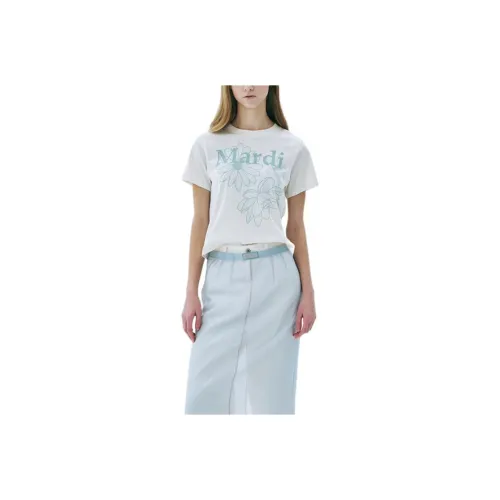 MARDI MERCREDI T Shirt Women's Cream/moss Green Korean Style