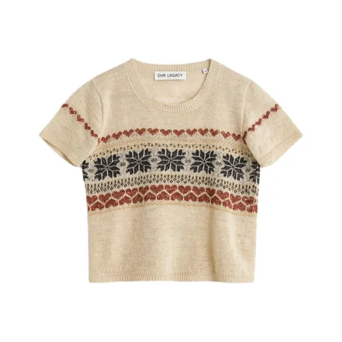 OUR LEGACY Fairisle Knitted Cropped T-shirt