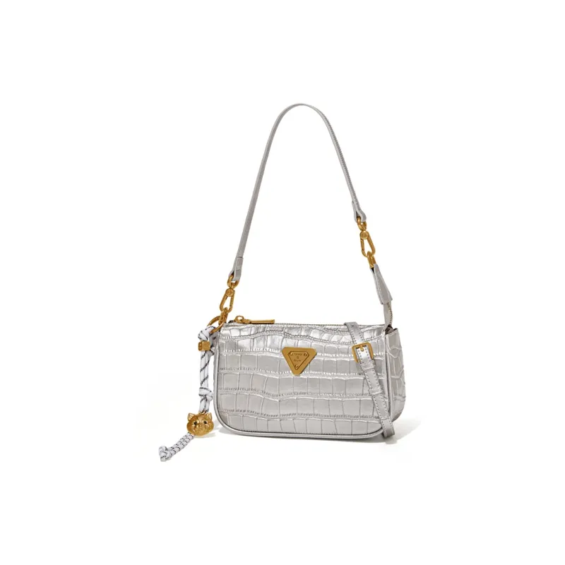 CinvaiKrose Synthetic Leather Baguette Shoulder Bag, Crossbody Bag, Shoulder Bag Small Size Women's Pink/Silver-7