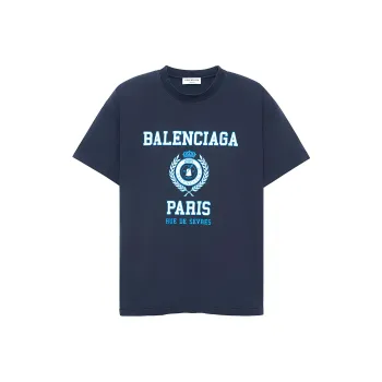 Balenciaga Women's College 1917 Medium Fit T Shirt Blue