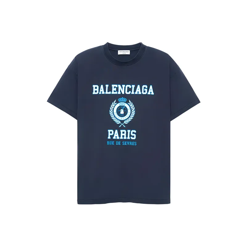 Balenciaga Women's College 1917 Medium Fit T Shirt Blue-0