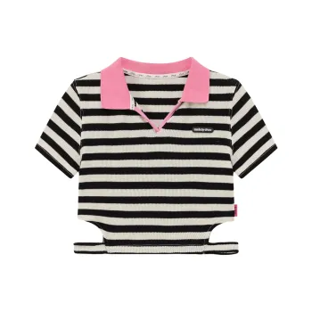 CHUU Crop Tops Women's Black White Stripes