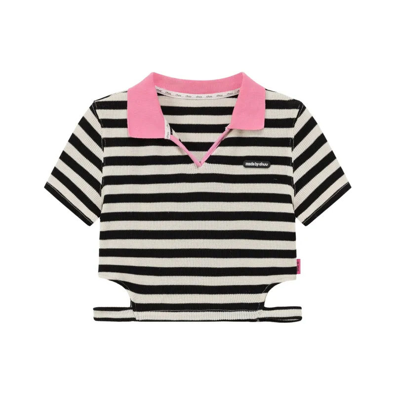 CHUU Crop Tops Women's Black White Stripes-0
