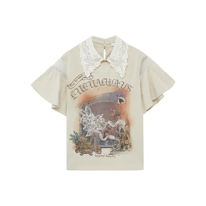 LULUALWAYS SS22 Straight T-Shirt Women's Beige-0