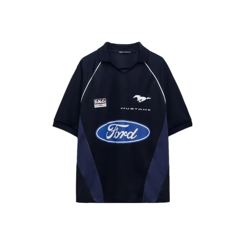 ZARA x Ford Ford Co-brand Raglan Sleeve T-Shirt Women's Blue-0