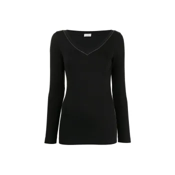 Brunello Cucinelli V Neck Bead Embellished Top