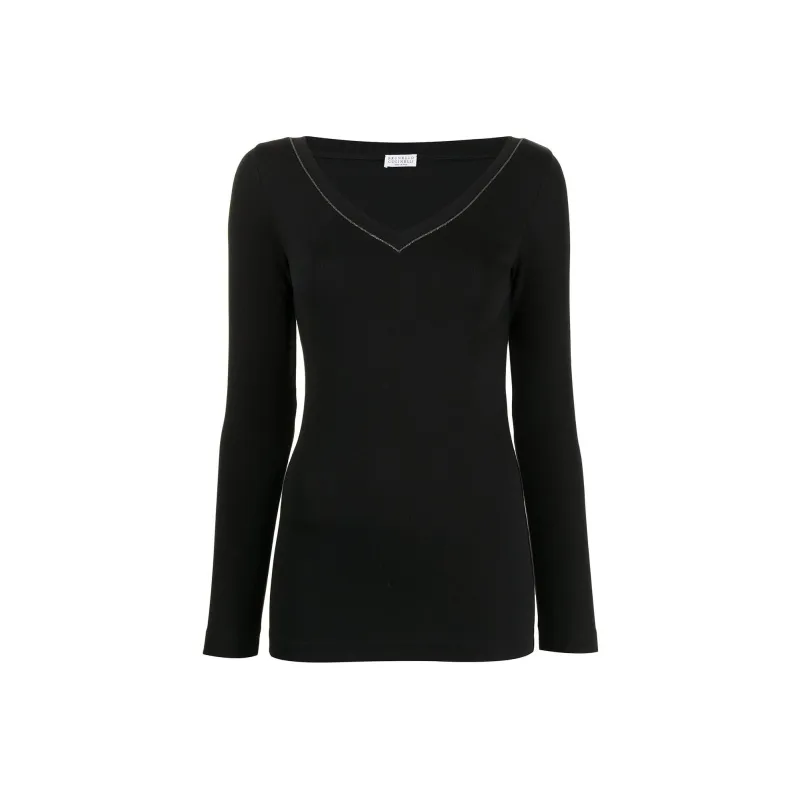 Brunello Cucinelli V Neck Bead Embellished Top-0