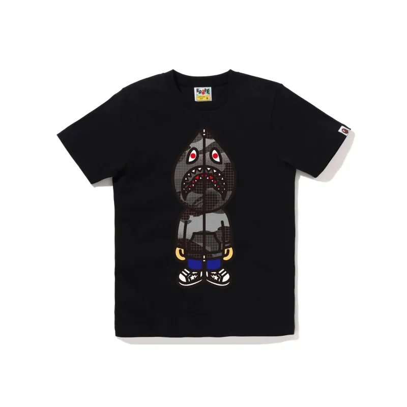Bape Women's Grid Camo Classic Milo Shark Tee White Burgundy-1