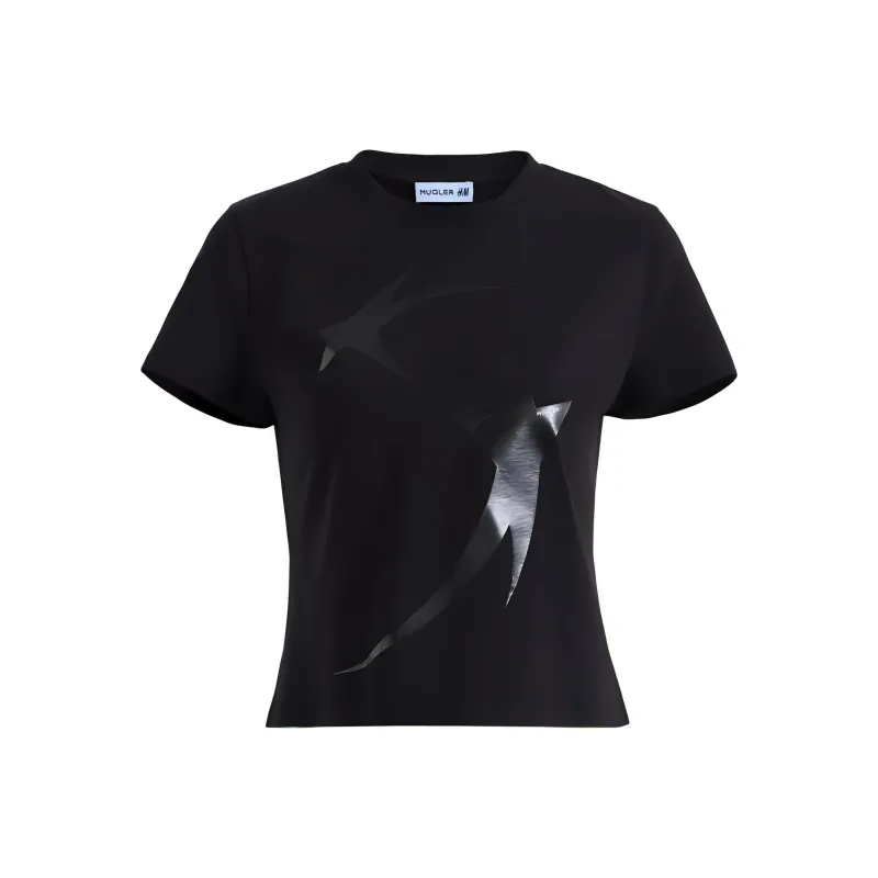 Mugler H&M Printed Fitted T shirt Black-0
