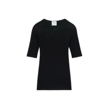 COURREGES Light Rib Short Sleeve Sweater 'Black'