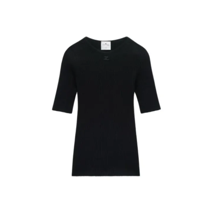 Courrèges Light Rib Short Sleeve Sweater 'Black'-0