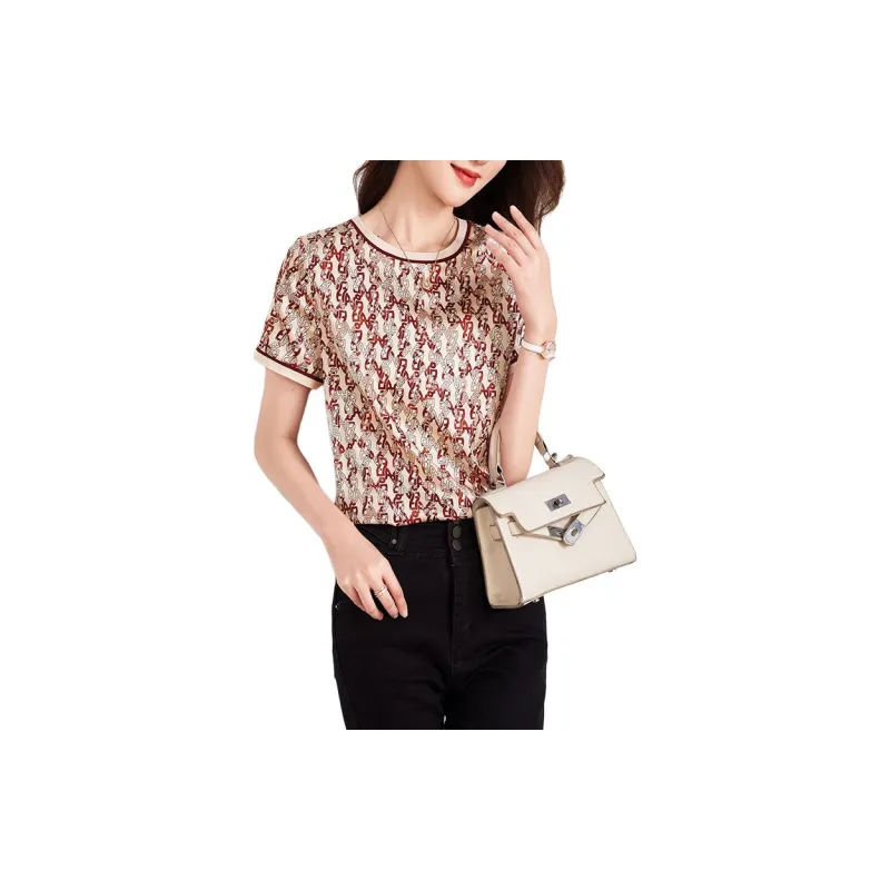 Yi Mengyuan Short Sleeved Silk T Shirt Women's-3