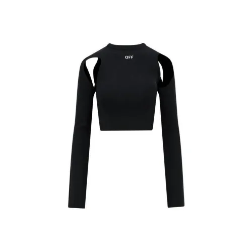 OFF WHITE Sleek Long Sleeve Crop Top Black White