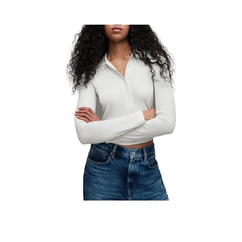 ALLSAINTS Hallie Fine-ribbed Polo Top-0