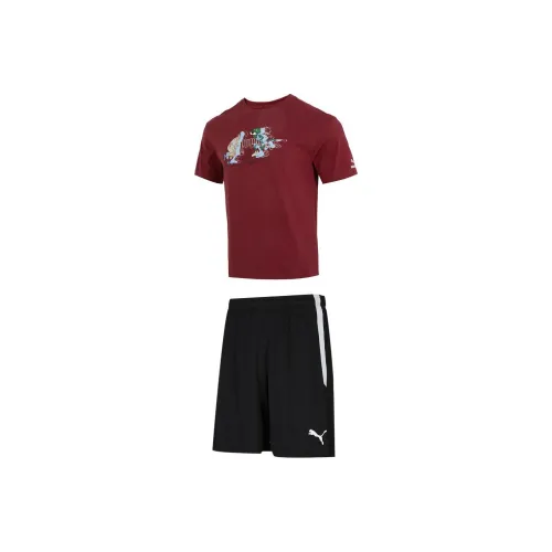 PUMA Casual Sportswear Men Set Burgundy T-Shirt+Black Shorts