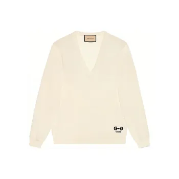 GUCCI V Neck Logo Embroidered Knit Sweater