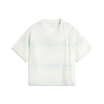 LiNing Sports Life Collection T Shirt Women's Ivory/Light Sky Blue Stripes
