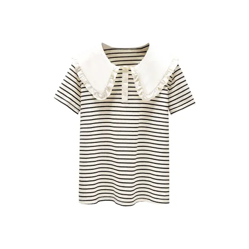Cypress House T Shirt Women's Beige With Black Stripes