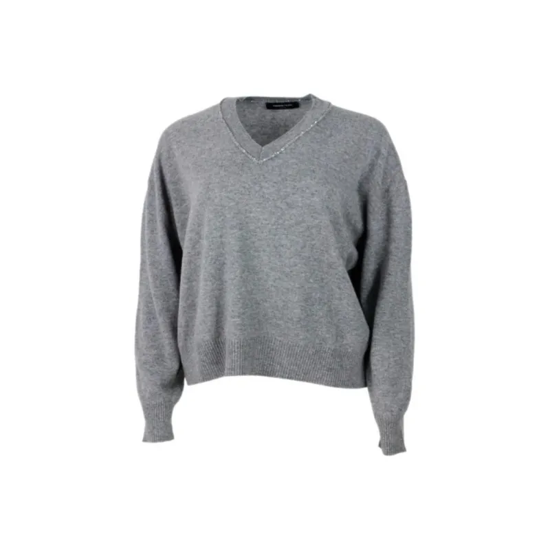 Fabiana Filippi Sequin Embellished V Neck Knitted Jumper-0
