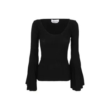 Blumarine Pleated Flared-Sleeve Top
