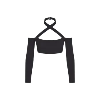 SKIMS FITS EVERYBODY WRAP LONG SLEEVE SUPER CROPPED TOP Crop Tops Women's ONYX/Onyx