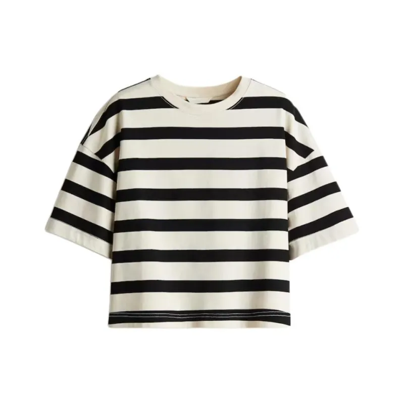 H&M T Shirt Women's Cream/Black-0