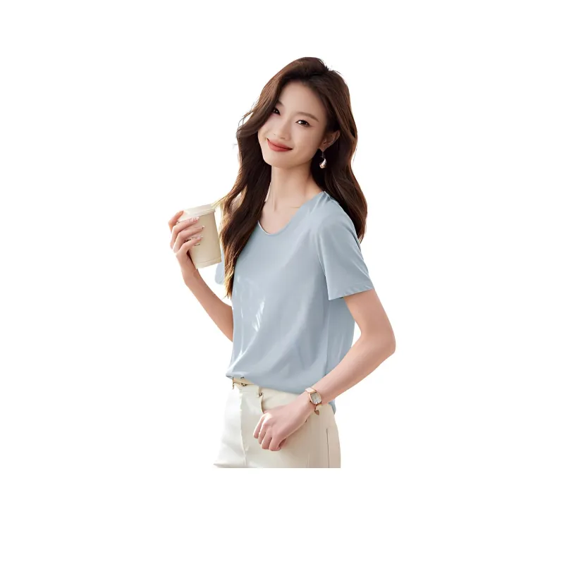 Mo Han Yi Mei T Shirt Women's Light Gray Blue-0