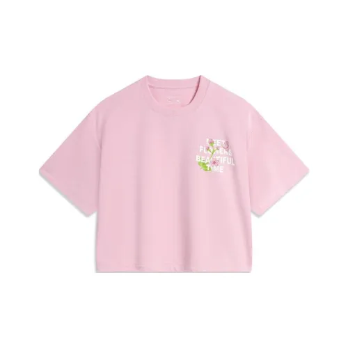 LiNing Sports Life Collection Drop Shoulder Sleeve T Shirt Women's Sheer Pink