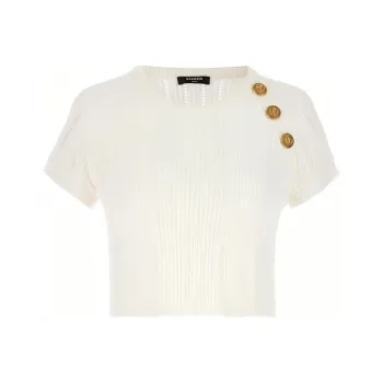 BALMAIN Buttoned Cropped Knit Top