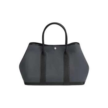 HERMES Garden Party Canvas With Negonda Calfskin Handbag Women's Alvado Color & Black