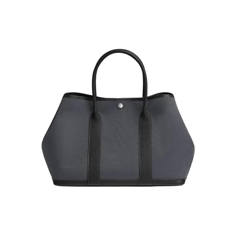 HERMES Garden Party Canvas With Negonda Calfskin Handbag Women's Alvado Color & Black-0