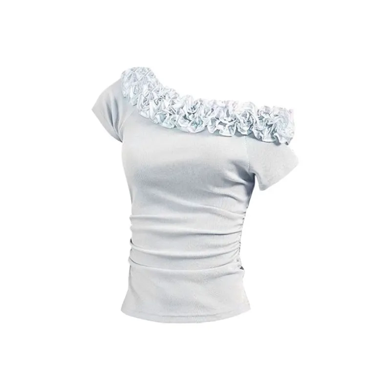 HUINIAN T Shirt Women's Light Gray Blue-0