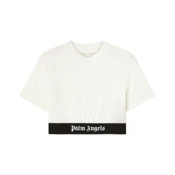 PALM ANGELS Logo Tape Crop T shirt White