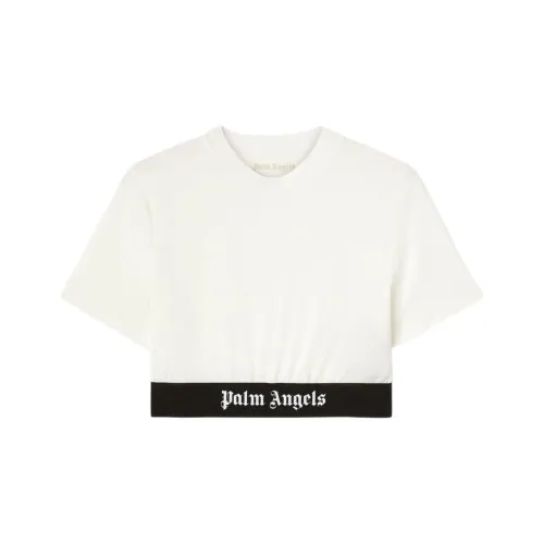 PALM ANGELS Logo Tape Crop T shirt White