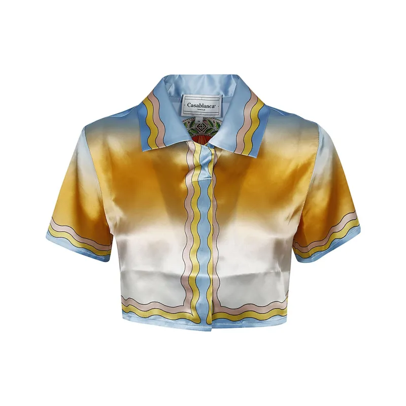 CASABLANCA Cuban Collar Cropped Silk Short Sleeve Shirt 'La Danse'-0
