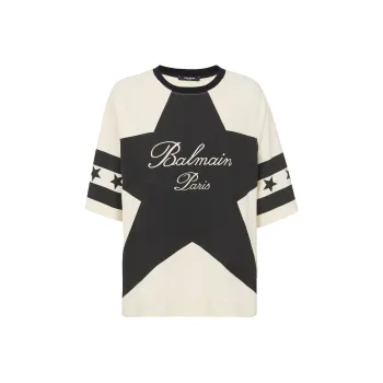 BALMAIN Signature Stars Bulky T Shirt 'Cream/Black'