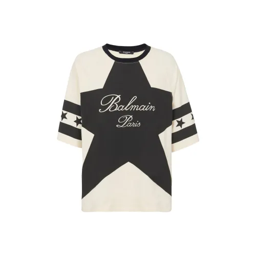 BALMAIN Signature Stars Bulky T Shirt 'Cream/Black'
